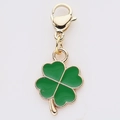 Close-up of green enamel four-leaf clover pendant with golden lobster clasp for DIY jewelry - Green Clover (7)