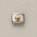 Maglia per bracciale italiano con rilievo a conchiglia dorata su base in acciaio inox - Stile Cappasanta Dorata (14)