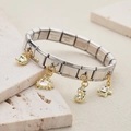 Bracciale modulare italiano in acciaio inox con ciondoli marini dorati - Ciondolo Marino Gemma Iridescente(13)