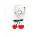 Italian modular charm featuring red enamel cherries on a stainless steel link - Red Enamel Double Cherry Pendant (18)