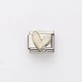 Italian charm bracelet link in silver stainless steel with gold-edged white heart and crystal - White Heart with Rhinestone (19)