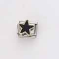 Italian charm link in stainless steel with a black star and gold beaded edge design - Black Star (21)