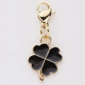 Golden clover charm with black enamel inlay and lobster clasp for DIY jewelry - Black Four-Leaf Clover (10)