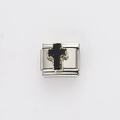 Italian charm bracelet link with black cross and gold beaded edge in stainless steel - Black Cross (22)