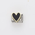 Italian modular charm link in stainless steel featuring a black heart with gold trim - Black Heart (23)