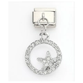 Italian charm starfish pendant in silver stainless steel with sparkling rhinestones - Circle Rhinestone Starfish Pendant (22)