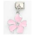 Italian modular charm featuring pink enamel flower pendant on silver stainless steel base - Pink Five Petal Flower Pendant (23)