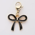 Golden alloy bow pendant with black enamel finish and lobster clasp for DIY jewelry - Black Bow (5)