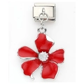 Italian modular bracelet charm featuring a red enamel flower pendant in stainless steel - Red Five Petal Flower Pendant (24)