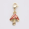 Golden mushroom pendant with red enamel white dots and lobster clasp for DIY jewelry - Mushroom Style