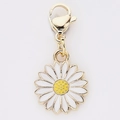 White daisy enamel charm pendant with yellow center and golden lobster clasp for DIY jewelry - White Daisy Design