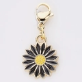 Golden sunflower enamel charm with black petals and a lobster clasp for DIY jewelry - Black Daisy Style