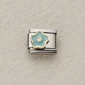 Charm modulare italiano con fiore in smalto azzurro su base in acciaio inossidabile - Stile Fiore Blu (20)