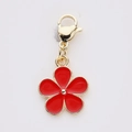 Red flower charm pendant with gold base and lobster clasp for DIY jewelry - Hollow Five-Petal Flower Style