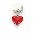 Italian charm bracelet module featuring a glossy red heart pendant in stainless steel - Big Red Enamel Heart Pendant (26)