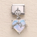Italian modular charm featuring a light blue heart-shaped opal and silver star detail - Iridescent Light Blue Heart Style (1)