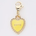 Golden heart charm with yellow enamel, LOVE lettering and lobster clasp for DIY jewelry - Yellow Heart LOVE Shape
