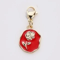 Golden red enamel rose flower charm with lobster clasp for DIY jewelry necklace - Rose Round Plate Style