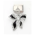 Bow tie charm link with black enamel and white rhinestones for modular bracelets - Black Bow Rhinestone Pendant (27)