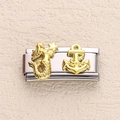 Italian modular charm link in stainless steel with golden mermaid and anchor motifs - Gold Mermaid Anchor Style (22)