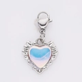 Iridescent light blue heart pendant with silver wavy edge and lobster clasp for DIY - Wavy Opal Heart (6)