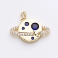 Golden Saturn celestial charm featuring blue gemstones and white pave-set crystals - Blue Saturn Planet Style (1)
