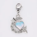 Silver crescent moon and heart pendant charm with lobster clasp in pale blue - Arrow Through Heart Moon (7)