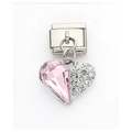 Italian charm link featuring a stainless steel heart pendant with pink faceted crystal - Pink Spliced Rhinestone Heart Pendant (29)