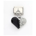Italian modular charm featuring heart pendant with black gem and clear zircons - Black Spliced Rhinestone Heart Pendant (30)