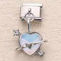 Italian modular charm featuring heart-shaped light blue stone in stainless steel link - Iridescent Sky Blue Framed Heart Style (4)
