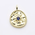 French vintage coin pendant with hammered texture, blue starburst gem and gold finish - Blue Star Hammered Coin Style (3)