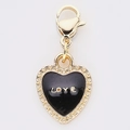 Golden heart charm with black enamel and LOVE engraving featuring a lobster clasp - Black Heart LOVE Shape