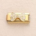 Golden stainless steel modular link with pink and white enamel bow design for DIY bracelets - Enamel Pink White Bowknot Style (2)