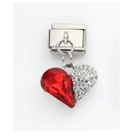 Italian charm link with a crystal heart pendant featuring red and white rhinestones - Red Spliced Rhinestone Heart Pendant (31)