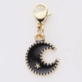 Golden moon charm with black enamel, star detail and lobster clasp for DIY jewelry - Moon with Star (16)