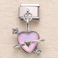 Italian modular charm heart pendant with purple opal stone and sparkling rhinestones - Iridescent Pink Purple Framed Heart Style (5)