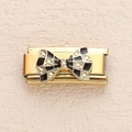 Italian modular charm link in gold with a black and white checkered enamel bow design - Black White Checkerboard Bowknot Style (3)
