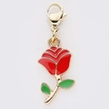 Pendentif rose en émail rouge avec feuilles vertes et fermoir mousqueton doré pour bijoux - Style Rose Rouge