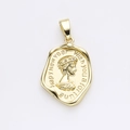 Golden coin pendant with embossed portrait and New Year blessing in polished finish - Portrait Coin with Blessing Style (5)