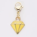 Yellow enamel diamond-shaped alloy pendant with a golden lobster clasp for DIY jewelry - Yellow Diamond Shape