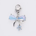 Silver dragonfly pendant with iridescent blue wings and a small flower charm on lobster clasp - Dragonfly Flower Style (11)