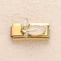 Italian modular charm in gold finish with white enamel leaves and a single rhinestone - Enamel White Leaf Rhinestone Style (4)