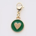 Golden round pendant with green enamel inlay and a 3D heart charm with lobster clasp - Green Round Heart (18)