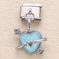 Italian charm bracelet pendant with blue heart gemstone and sparkling silver metal finish - Iridescent Light Blue Zirconia Heart Style (6)