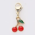 Pendentif cerise dorée avec émail rouge vif et détail de feuille verte élégant - Style Charme Cerise Rouge Vif (13)