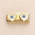 Golden Italian charm link with blue evil eye heart stones and ray engraving - Blue Gem Evil Eye Style (5)