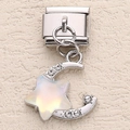 Italian modular charm in stainless steel featuring an iridescent star and moon - Iridescent White Moon Star Zirconia (7)