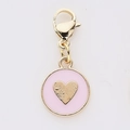 Pink enamel heart charm pendant with golden lobster clasp for DIY jewelry making and crafts - Light Pink Round Heart (20)