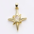 Gold-plated four-pointed star charm with square zircon center for DIY jewelry - Zirconia Four-Point Star Sci-Fi Style (8)