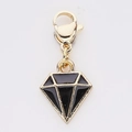 Diamond-shaped black enamel pendant with gold-tone lobster clasp for DIY jewelry - Black Diamond Shape